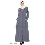 Front open Nida abaya- Grey